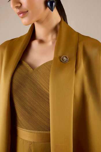 Ampm Brown Organza Sweetheart Neck Plain Cape Textured Leotard Set at Aza Fashions Ampm_Brown Organza Sweetheart Neck Plain Cape Textured Leotard Set_at_Aza_Fashions