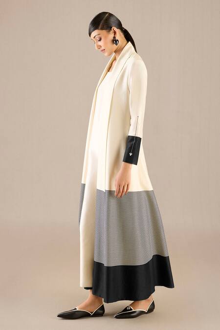 Shop Ampm Ivory Chanderi Scoop , Shawl Striped Abaya Set Online at Aza Fashions Shop_Ampm_Ivory Chanderi Scoop , Shawl Striped Abaya Set _Online_at_Aza_Fashions
