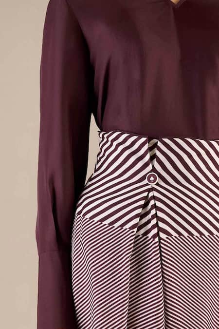 Ampm Purple Silk V-neck Inessa Plain Top With Woven Dhoti at Aza Fashions Ampm_Purple Silk V-neck Inessa Plain Top With Woven Dhoti _at_Aza_Fashions