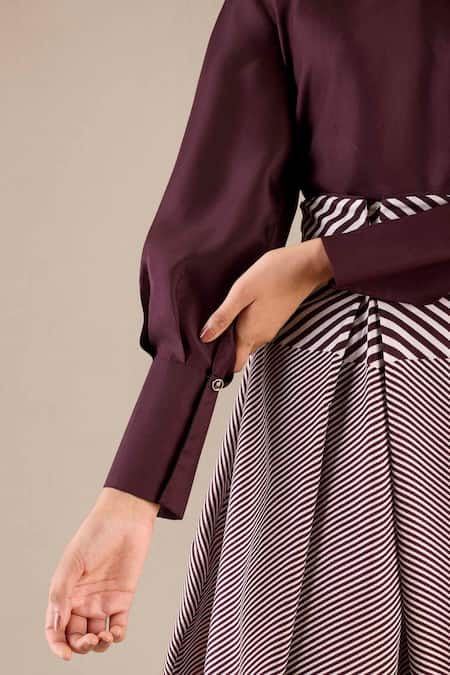 Buy Ampm Purple Silk V-neck Inessa Plain Top With Woven Dhoti Buy_Ampm_Purple Silk V-neck Inessa Plain Top With Woven Dhoti