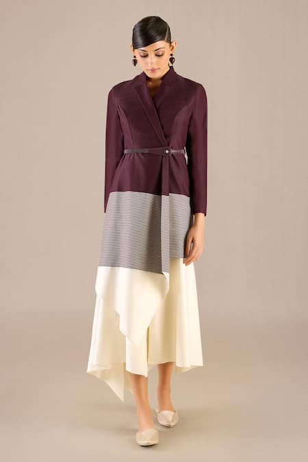 AMPM Givah Striped Asymmetric Jacket Skirt Set 