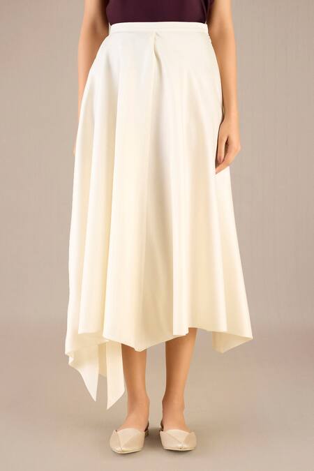 Ampm_Ivory Chanderi Collared Givah Striped Asymmetric Jacket Skirt Set_Online_at_Aza_Fashions