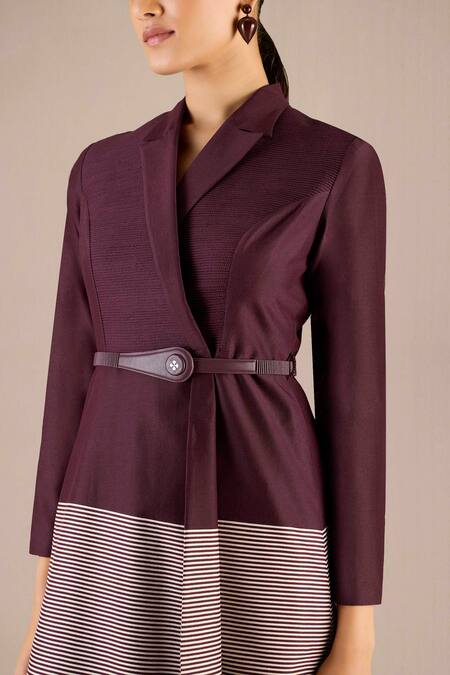 Buy_Ampm_Ivory Chanderi Collared Givah Striped Asymmetric Jacket Skirt Set_Online_at_Aza_Fashions