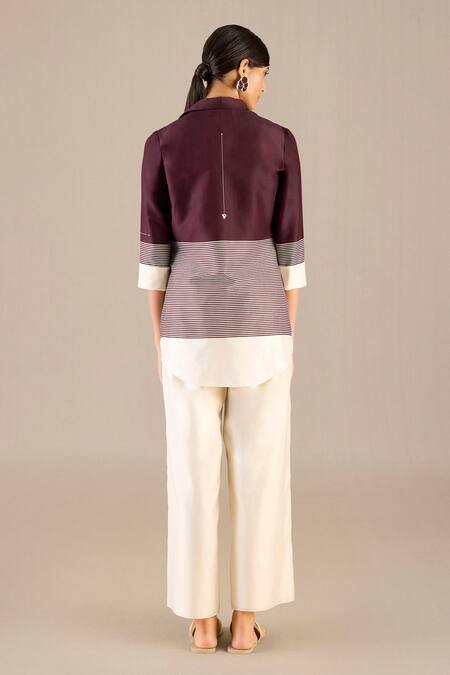 Ampm_Purple Chanderi 70 Woven Stripe  Collar Dariya Pant Set _Online_at_Aza_Fashions