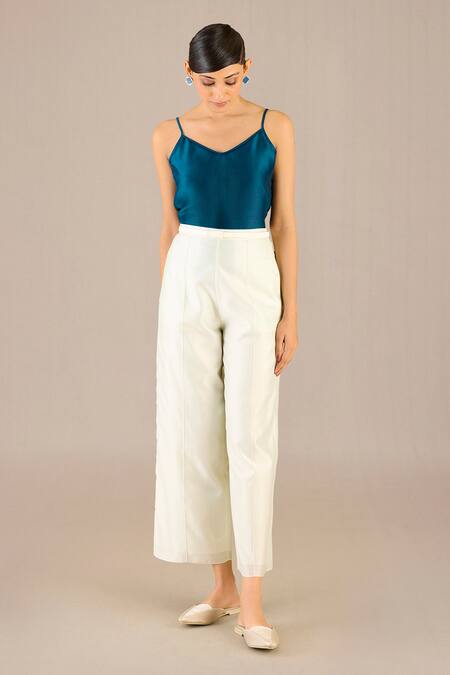 Ampm_Blue Chanderi Shawl Neck Dariya Striped Shirt Pant Set_Online_at_Aza_Fashions