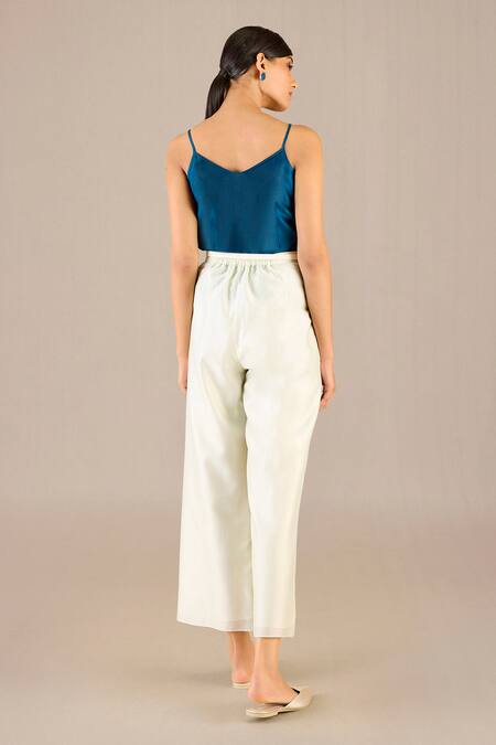 Buy_Ampm_Blue Chanderi Shawl Neck Dariya Striped Shirt Pant Set_Online_at_Aza_Fashions