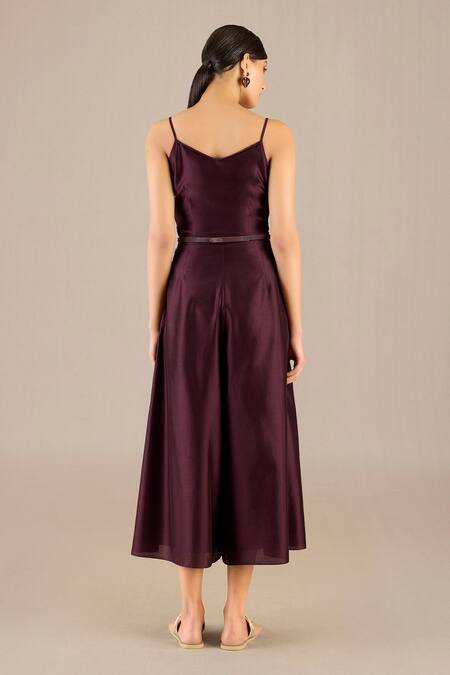 Buy_Ampm_Purple Chanderi Cotton Sweetheart Neck Aalia Woven Cape Jumpsuit Set_Online_at_Aza_Fashions