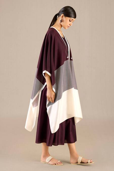 Buy_Ampm_Purple Chanderi Cotton Sweetheart Neck Aalia Woven Cape Jumpsuit Set