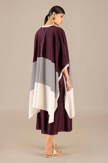 Shop_Ampm_Purple Chanderi 70 Woven Stripe Open Aalia Cape _at_Aza_Fashions