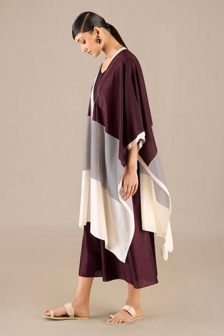 Buy_Ampm_Purple Chanderi 70 Woven Stripe Open Aalia Cape _Online_at_Aza_Fashions
