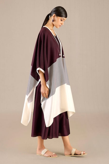 Shop_Ampm_Purple Chanderi 70 Woven Stripe Open Aalia Cape _Online_at_Aza_Fashions