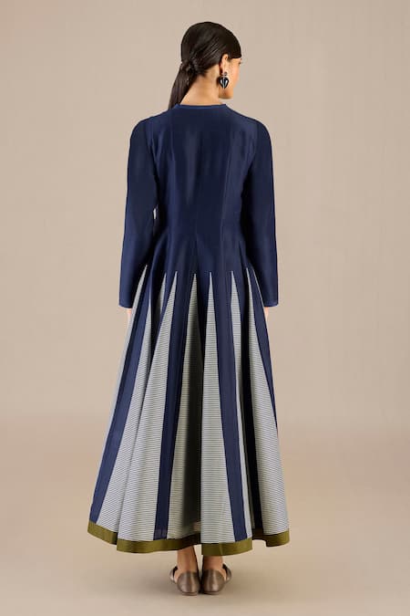 Ampm Blue Chanderi V-neck Asma Woven Dress Online at Aza Fashions Ampm_Blue Chanderi V-neck Asma Woven Dress _Online_at_Aza_Fashions