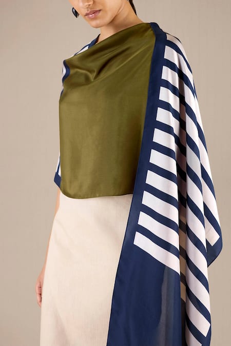 Ampm_Blue Irela Stripe Detailed Scarf _Online_at_Aza_Fashions