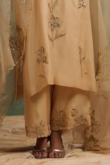 Buy Charu Makkar Beige Chanderi, Silk Organza Embroidery, Sequins, Gingeralla Kurta Pant Set Online at Aza Fashions Buy_Charu Makkar_Beige Chanderi, Silk Organza Embroidery, Sequins, Gingeralla Kurta Pant Set _Online_at_Aza_Fashions