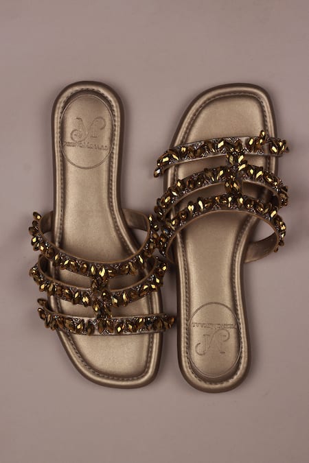 Phenominaal Gold Crystals Cleopatra Stones Embellished Sandals 