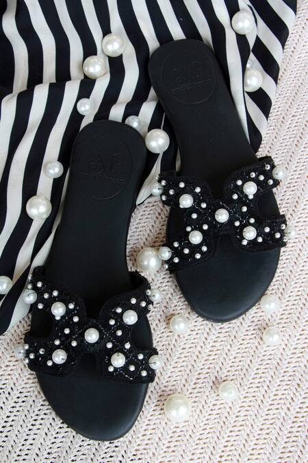 PHENOMINAAL_Black Cutdana Embellished Sandals _Online_at_Aza_Fashions