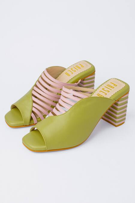 House Of Prisca_Green Marina Vegan Leather Heels_Online_at_Aza_Fashions