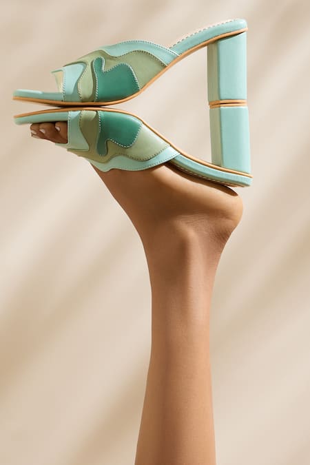 Buy_House Of Prisca_Green Wave Vegan Leather Heels_Online_at_Aza_Fashions