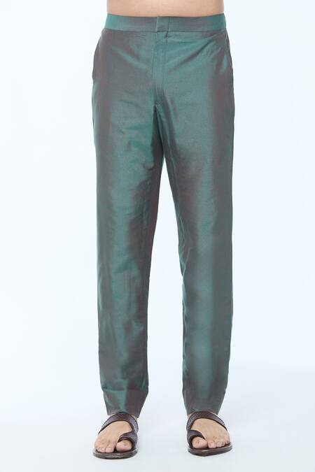 Buy_Kishore Ramani_Maroon Handloom Cotton, Silk Chevron Placket Woven Panelled Kurta With Trouser 