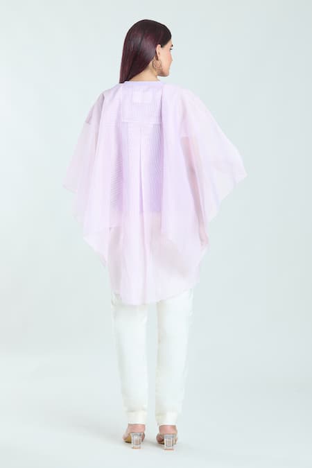 Shop Amit Aggarwal Purple Organza Embroidery V-neck Wavy Striped Embossed Pattern Kimono Top at Aza Fashions Shop_Amit Aggarwal_Purple Organza Embroidery V-neck Wavy Striped Embossed Pattern Kimono Top _at_Aza_Fashions