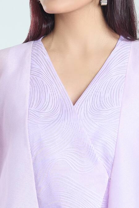 Shop Amit Aggarwal Purple Organza Embroidery V-neck Wavy Striped Embossed Pattern Kimono Top Online at Aza Fashions Shop_Amit Aggarwal_Purple Organza Embroidery V-neck Wavy Striped Embossed Pattern Kimono Top _Online_at_Aza_Fashions