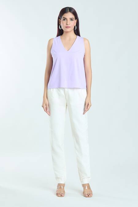 Amit Aggarwal Purple Organza Embroidery V-neck Wavy Striped Embossed Pattern Kimono Top at Aza Fashions Amit Aggarwal_Purple Organza Embroidery V-neck Wavy Striped Embossed Pattern Kimono Top _at_Aza_Fashions