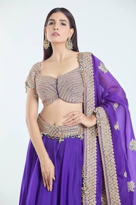 Shop Anamika Khanna Purple , , Embroidery, Diamonds Hand Blouse Lehenga Set Online at Aza Fashions Shop_Anamika Khanna_Purple , , Embroidery, Diamonds Hand Blouse Lehenga Set_Online_at_Aza_Fashions