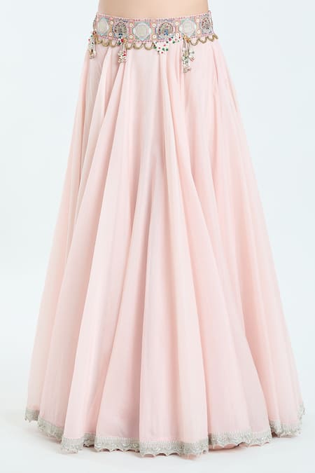 Anamika Khanna Pink Chiffon Embroidery, Diamonds Scoop Neck Blouse Lehenga Set Online at Aza Fashions Anamika Khanna_Pink Chiffon Embroidery, Diamonds Scoop Neck Blouse Lehenga Set_Online_at_Aza_Fashions
