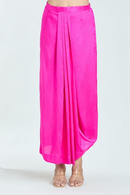 Anamika Khanna Fuchsia Silk Embroidery Round Neck Floral Kaftan And Draped Skirt Set Online at Aza Fashions Anamika Khanna_Fuchsia Silk Embroidery Round Neck Floral Kaftan And Draped Skirt Set_Online_at_Aza_Fashions