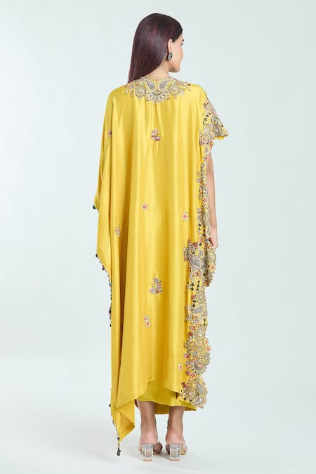 Anamika Khanna Paisley Embroidered Kaftan With Draped Skirt 