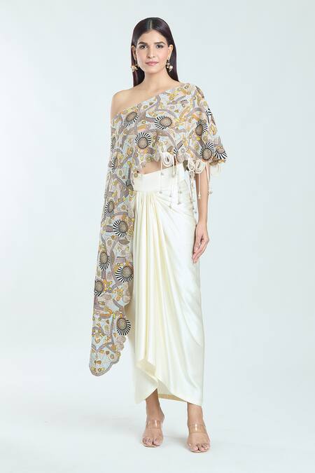Anamika Khanna_Multi Color Embroidered Cape And Draped Skirt Set _Online_at_Aza_Fashions