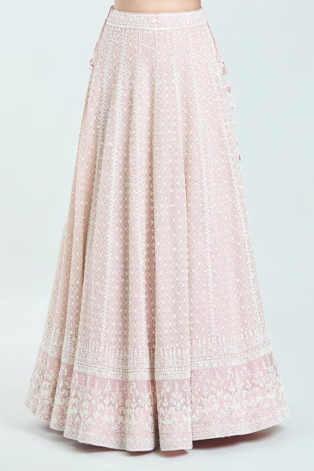 Anushree Reddy_Pink Organza Embroidered Pearls Cutwork V Galilea Bridal Lehenga Set _Online_at_Aza_Fashions