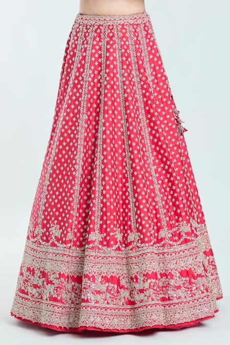 Anushree Reddy Red Silk, Chiffon Embroidery, Zari V-neck Leh Nyomaa Raw Bridal Lehenga Set Online at Aza Fashions Anushree Reddy_Red Silk, Chiffon Embroidery, Zari V-neck Leh Nyomaa Raw Bridal Lehenga Set _Online_at_Aza_Fashions