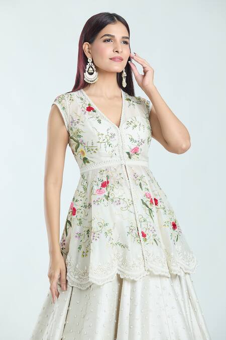 Shop_Anushree Reddy_Grey Silk, Organza Embroidery, Pearls, Airah Peplum Jacket And Lehenga Set _Online_at_Aza_Fashions