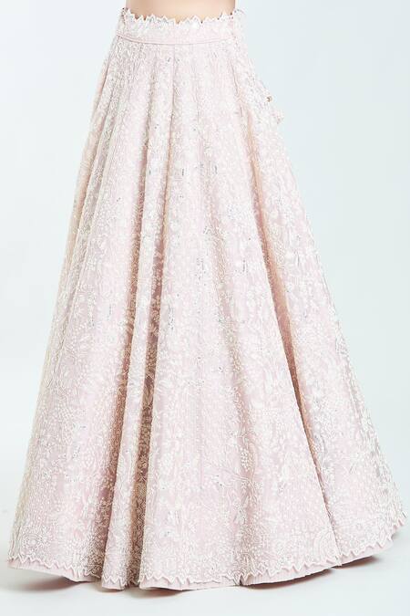 Anushree Reddy_Pink Organza Embroidered Floral Jaal Plunged V Alhena Pearl Bridal Lehenga Set _at_Aza_Fashions
