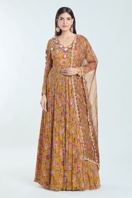 Ridhima Bhasin Printed & Embellished Anarkali With Dupatta 