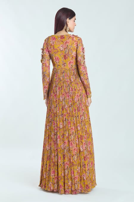 Shop Ridhima Bhasin Yellow Organza, Chiffon Embroidery Printed And Embellished Anarkali With Dupatta at Aza Fashions Shop_Ridhima Bhasin_Yellow Organza, Chiffon Embroidery Printed And Embellished Anarkali With Dupatta _at_Aza_Fashions