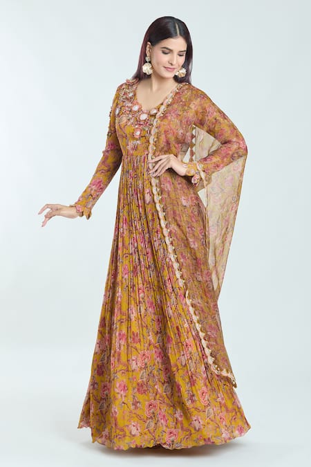 Ridhima Bhasin Yellow Organza, Chiffon Embroidery Printed And Embellished Anarkali With Dupatta Online at Aza Fashions Ridhima Bhasin_Yellow Organza, Chiffon Embroidery Printed And Embellished Anarkali With Dupatta _Online_at_Aza_Fashions
