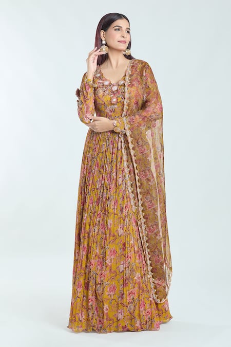 Buy Ridhima Bhasin Yellow Organza, Chiffon Embroidery Printed And Embellished Anarkali With Dupatta Online at Aza Fashions Buy_Ridhima Bhasin_Yellow Organza, Chiffon Embroidery Printed And Embellished Anarkali With Dupatta _Online_at_Aza_Fashions