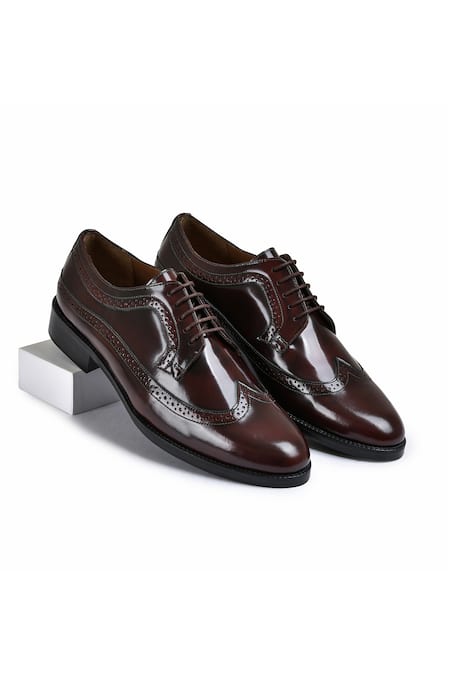 Wednesday Lifestyle Maroon Dominic Brogue Pattern Lace Up Shoes 