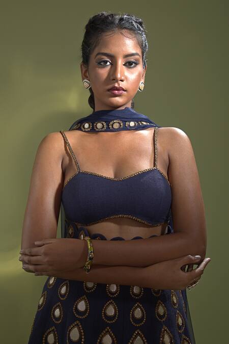 Aurul Blue Silk, Linen Beads, Gota Patti, Zari Sweetheart Neck Embellished Lehenga Set Online at Aza Fashions Aurul_Blue Silk, Linen Beads, Gota Patti, Zari Sweetheart Neck Embellished Lehenga Set _Online_at_Aza_Fashions