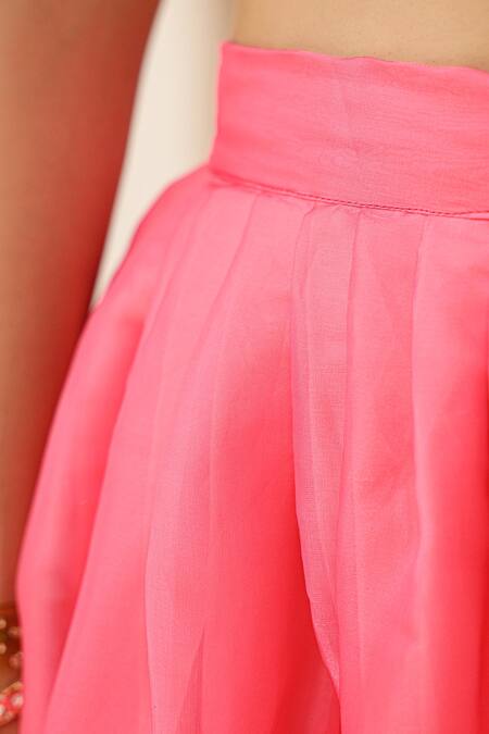 Buy_Pheeta_Pink Blouse Muslin Digital Print Floral Sweetheart Malhar Botanic Lehenga Set