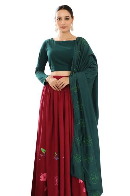 Buy Pheeta Red Cotton, Muslin Embroidery Boat Neck Mala Hand Painted Lehenga Set Online at Aza Fashions Buy_Pheeta_Red Cotton, Muslin Embroidery Boat Neck Mala Hand Painted Lehenga Set_Online_at_Aza_Fashions