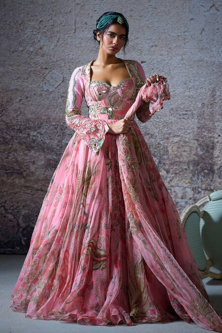 Buy Mahima Mahajan Pink Organza, Silk, Chanderi Adira Floral Print Anarkali With Dupatta Online at Aza Fashions Buy_Mahima Mahajan_Pink Organza, Silk, Chanderi Adira Floral Print Anarkali With Dupatta _Online_at_Aza_Fashions