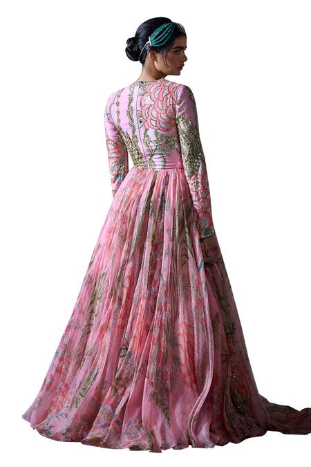 Mahima Mahajan Pink Organza, Silk, Chanderi Adira Floral Print Anarkali With Dupatta at Aza Fashions Mahima Mahajan_Pink Organza, Silk, Chanderi Adira Floral Print Anarkali With Dupatta _at_Aza_Fashions