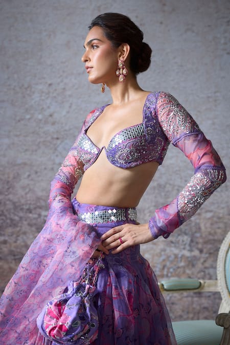 Buy Mahima Mahajan Purple Organza Embroidery, Beads, Sequins Plunge Bhavna Floral Print Lehenga Set Online at Aza Fashions Buy_Mahima Mahajan_Purple Organza Embroidery, Beads, Sequins Plunge Bhavna Floral Print Lehenga Set _Online_at_Aza_Fashions