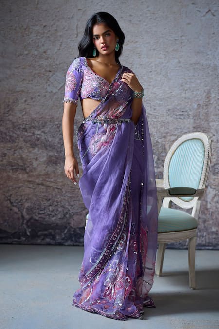 Mahima Mahajan Janvi Floral Embroidered Pre-Draped Saree Set 