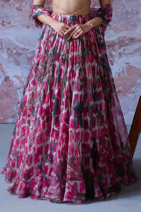 Mahima Mahajan_Pink Organza Sequins, Embroidery, Mirrors Misha Bloom Print Lehenga Set _at_Aza_Fashions