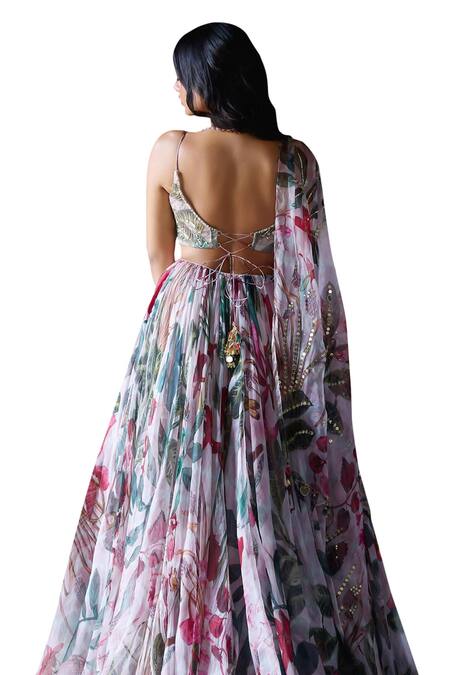 Shop Mahima Mahajan Pink Organza Embroidery, Sequins, Mirrors Myra Bloom Print Lehenga Set Shop_Mahima Mahajan_Pink Organza Embroidery, Sequins, Mirrors Myra Bloom Print Lehenga Set