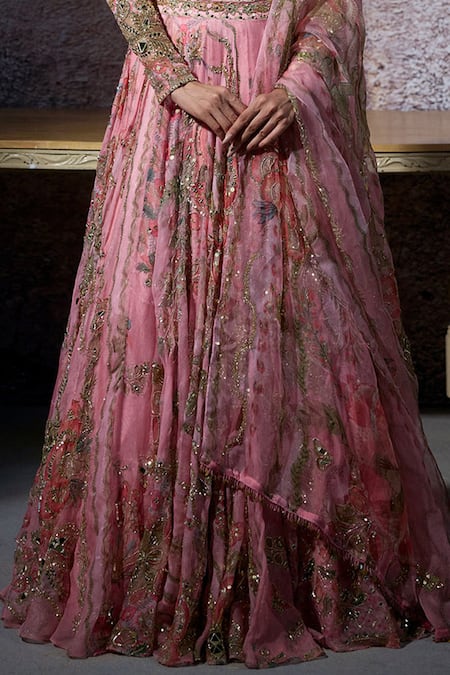 Mahima Mahajan Pink Organza Sequins, Mirrors Asymmetric Radha Embroidered Lehenga Set Online at Aza Fashions Mahima Mahajan_Pink Organza Sequins, Mirrors Asymmetric Radha Embroidered Lehenga Set _Online_at_Aza_Fashions